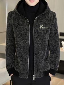 HENGYUANXIANG | Hengyuanxiang Mens Faux Fur Jacket Autumn Winter Warm Casual Hooded Coat Thickened Polyester Nylon Zipper Decorated Fashion City Style