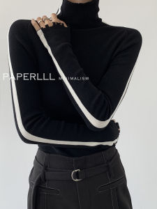 เสื้อสเวตเตอร์ถักคอสูงผ้าขนสัตว์ทรงสลิมฟิตสำหรับผู้หญิง ฤดูใบไม้ร่วง/ฤดูหนาว เสื้อชั้นในสีดำ แฟชั่นลำลอง เสื้อคลุมกันหนาว