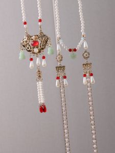 สร้อยคอจี้โลหะผสมโบราณ ชุดฮันฟู่ ทรงยาว รูปม้า สำหรับผู้หญิง เครื่องประดับสไตล์โบราณ