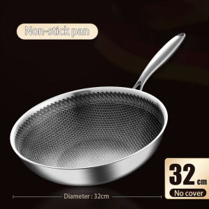 Honeycomb Non Stick Pan Stainless steel two-ear stir -frying pot 32cm/34cm /36cm with cover Gas stove/Induction Cooker dual-use pot