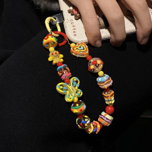 Hand-Painted Cartoon Superhero Beaded Mobile Phone Pendant Colorful Butterfly Graffiti Keychain Digital Accessories for Women