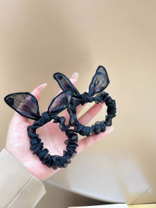 เชือกผมแฟชั่นสไตล์เกาหลีสําหรับผู้หญิงประดับไข่มุกและหูกระต่ายวัสดุญี่ปุ่น