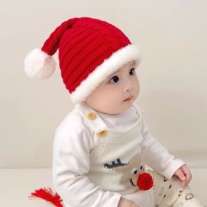หมวกคริสต์มาสเด็ก หมวกไหมพรมสองชั้น หมวกหูปีนี้ หมวกผ้าขนแกะสีแดง หมวกกันลมสำหรับเด็ก หมวกผ้าขนแกะแบบสวมหัว หมวกเด็ก หมวกคริสต์มาส