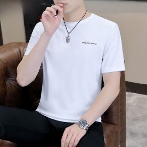 HENGYUANXIANG | เสื้อยืดคอกลมแขนสั้นผู้ชาย เสื้อยืดคอกลมแขนสั้นสไตล์ลำลองบางสำหรับฤดูร้อน เสื้อยืดแขนสั้นลายพิมพ์สำหรับเยาวชน