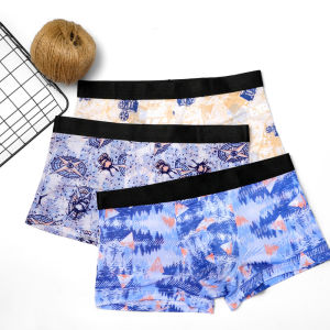 Laz Johnn กางเกงขาสั้นน้ำหนักเบาพิมพ์ลายแฟชั่นกางเกงในผู้ชายชุดชั้นในที่ระบายอากาศได้ใส่สบายผ้าไอซ์ซิลค์