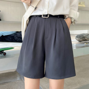 Beige Suit Shorts Women Summer Thin Casual High Waist Slim A-Line Small Size Wide Leg Five-Quarter Pants High Waist Loose Fit