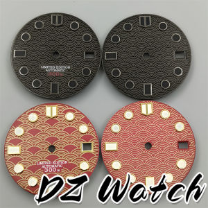 DZ 28.5mm Luminous Watch Dial Black Red Face Silver Gold Edge Index fit NH34 NH35 movement fit 3 oclock crown 3.8 oclock crown