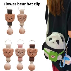 Travel Floral Bear Hat Clip Summer Outdoors Sunshade Bag Connector Mini Wooden Hairpin Chinese Style Practical Fashion Accessory