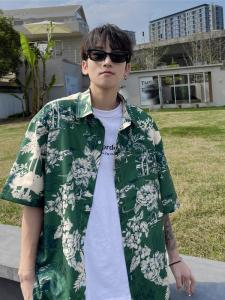 Short Sleeve Printed Shirt Mens Summer Niche Design American Fashion Brand Handsome Half Sleeve Shirt Loose Casual Jacket