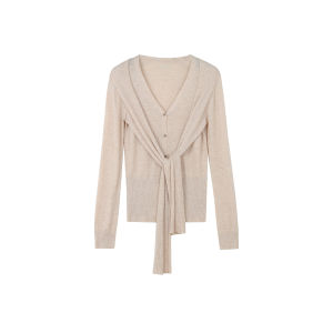 CHACHASTU | Áo Sweater Ôm Cổ V Có Dây Buộc cho Người Thấp