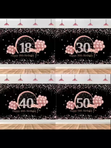 150x100cm Rose Gold 18/30/40/50/60th Happy Birthday Backdrop HBD Background polyester Cloth Reusable banner Party Decor