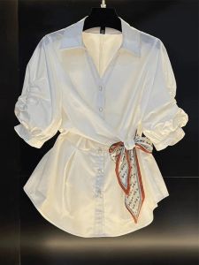GEBOFU | Vintage Elegant Waist-Cinching Blouse Women Summer Chic Design Shirt
