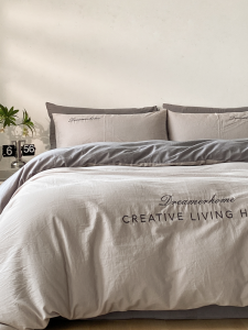 2025 New Simple Cotton Bedding Set Four-Piece Quilt Cover Sheet Bed Canopy Pure Color Bedding High Density Cotton Fabric