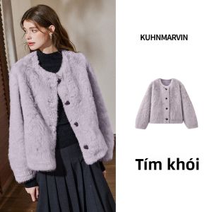 KUHNMARVIN | Áo Khoác Ngắn Cổ Tròn Mềm Như Lông Thú