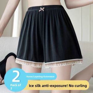 New 2025 Womens Safety Pants Summer Loose Lace Shorts Home Wear Anti-Light Bottoming Trousers Casual Thin Polyester Fiber