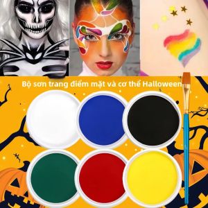 Bộ Sơn Mặt Và Cơ Thể Hòa Tan Trong Nước Một Màu Có Kèm Cọ Bộ Trang Điểm Halloween Không Độc Hại An Toàn Cho Cosplay