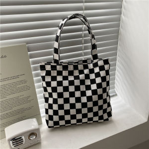 กระเป๋าผ้าใบลายสก็อตสำหรับผู้หญิง กระเป๋าสะพายไหล่แบบลำลอง ความจุขนาดใหญ่ กระเป๋าสะพายข้างผ้าใบสำหรับใส่ไปเรียน กระเป๋าสะพายข้างแบบลำลอง