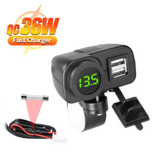 Dual USB Charger Socket Waterproof Motorcycle Handlebar Clamp Power Adapter Quick Charge With Voltmeter for Phones