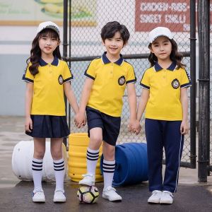 Pure Cotton Short Sleeve Summer Sports Uniform for Kindergarten and Primary School Girls One-piece Set Ideal for Graduation Photos