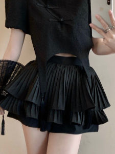 Design Sensation Niche High Waist Slimming Bicolor Cake Skirt Short Pleated Womens Fashion Summer 2025 All-Match Pure Color