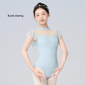 Bộ Đồ Tập Múa Ba Lê Màu Đen Dành Cho Nữ Tay Ngắn Co Giãn Cao Bộ Đồ Thể Dục Dành Cho Thiếu Nữ Trang Phục Khiêu Vũ Có Tay Áo Xếp Nếp Dành Cho Yoga Thể Thao Trượt Băng