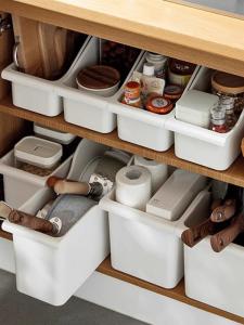 Modern Simple Kitchen Storage Rack Wheel-equipped Pot Lid Storage Box Spice Remnant Long Storage Basket Desktop Organizer