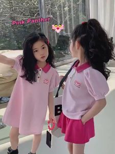 ALENA  Pakaian Merdeka Kanak Kanak Gaun Budak Perempuan Frozen Dress For Kids Girl Girls Summer Clothes POLO Collar Dress New Casual Childrens Clothing Summer Big Children Color Matching T-shirt Skirt