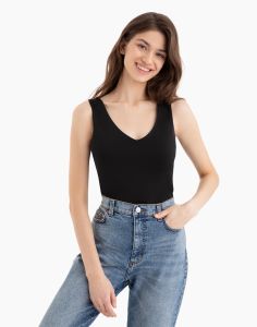 V-Neck Workwear Tank Top Double Layer Chest Design Slim Fit Summer Style Pure Color Versatile Nylon Spandex Blend Backless