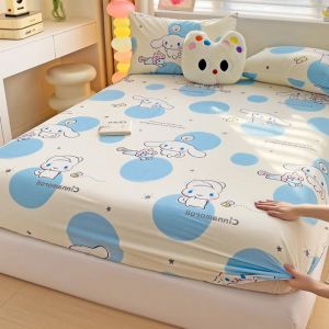 100% Cotton Fittedsheet Sanrio Bedsheet Fitted Bedsheet Hello Kitty Cinnamoroll Kuromi Soft Bedsheet Single Queen King