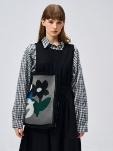 Freein Original Messenger Bag Knitting Embroidered Tote Bag Large Capacity Artistic Janpanese Flower Shoulder Bag Fall and Winter New