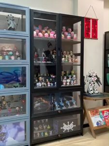 Bamboo Display Cabinet Acrylic 5Layers 65/80cm Black/Grey Figure Storage Cabinet Transparent Storage Rack Organizer Home and Living Book Shelf