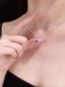 East Beauty | Pure Silver Snowflake Necklace and Earrings Natural Purple Crystal Pendant