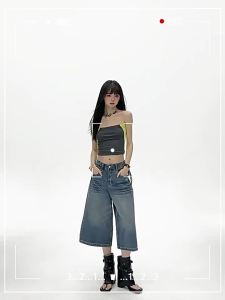 MZVZ | Vintage Ripped Jeans Capris For Women Casual Loose Straight Leg