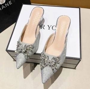 Sepatu High Heels DCollection AR 14 Sandal Wanita Heels Pesta Hak Kaca 5 Cm Bruso Butterfly
