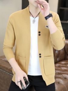 HENGYUANXIANG | Áo len cardigan dệt kim mỏng thời trang cho nam mùa xuân thu thường ngày dài tay cổ chữ V phong cách công sở thường ngày