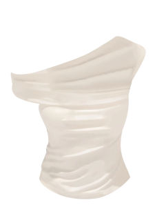 Elegant Simple Shoulder Bared Short Sleeve T Shirt Womens Summer Hot Girl Design Folded Waist Short Top Commute Style Solid Color