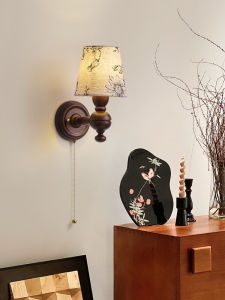 Vintage American Style Bedroom Wall Lamps Atmosphere Sensation Bedside B&B Living Room Background Wall Lights Wood Fabric