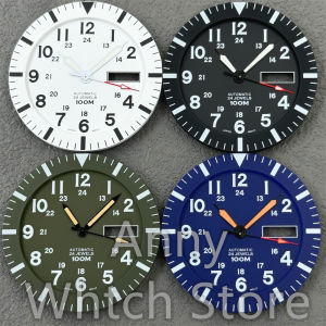 34.4mm Vintage White Black Dark Green Blue Modified Green Luminous Watch Dial With Watch Hands for NH36 Movement