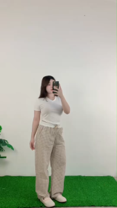 ชุดเซ็ตมินิมอล เสื้อรัดรูป+กางเกงขาบาน ลุคเรียบเท่