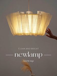 Đèn thả trần kiểu ô ngược phong cách Wabi-Sabi chao vải nghệ thuật dùng trang trí nội thất