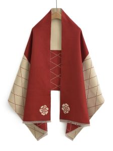 Camellia Flower Artificial Cashmere Scarf Womens Korean Style Dongdaemun Diamond Gingham Shawl Fall and Winter Heattech Old Money Style Scarf