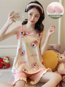 Pajamas Womens Summer Pure Cotton Cute Student Padded Strap Vest Shorts Princess Ins Suit Homewear