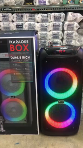 BTS-2173 Dual 8 RGB Karaoke Speaker w/ Wireless Microphone Built-in 3000mAh Rechargeable Battery