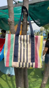 Túi Tote Du Lịch Có Khoá Kéo Vải Canvas dày dặn sạch dễ giặt Sọc nhiều màu đựng đồ đeo vai xách tay cỡ vừa size 32-35 cm có hai lớp dày dặn có túi con bên trong xinh Cute Kapun Bag Fashion