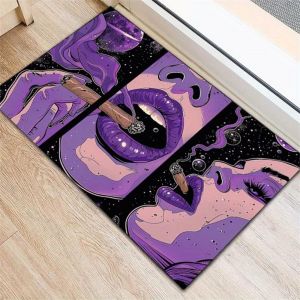 VIKAMA Luxury Purple Creative Smoking Ladies Printed Rug Living Room Bedroom Office Area Rug Machine Washable Home Decor
