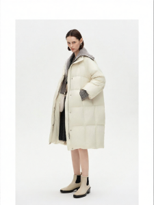 90 Duck Down Two-Piece Style Knit-Patchwork Turn-Down Collar Long Womens Down Coat