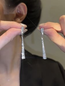 Long Waterdrop Tassel Stud Earrings with Zirconia Embellishments for Women Fashionable Simplicity Design New Arrival 2023
