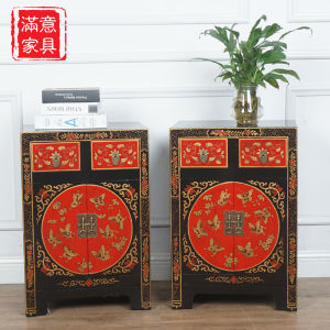 Modern Simple New Chinese Style Bedside Table Furniture Small Side Cabinet Color Painted Gold Embellished Solid Wood Bedroom