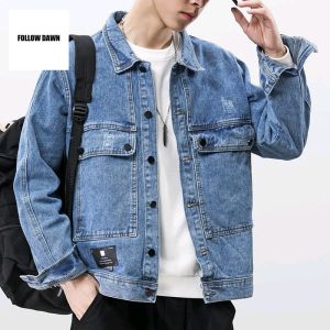 Loose Fit Mens Denim Jacket Comfortable Versatile Spring New Style Fashionable Workwear Casual Long Sleeve Button up Coat