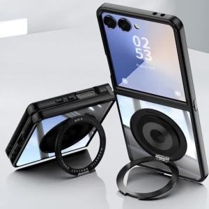 Clear Shockproof Phone Case for Samsung Galaxy Z Flip 8 7 FE 6 5 Flip7 Flip6 Flip8 360 Rotatable Magnetic Kickstand TPU+PC Cover
